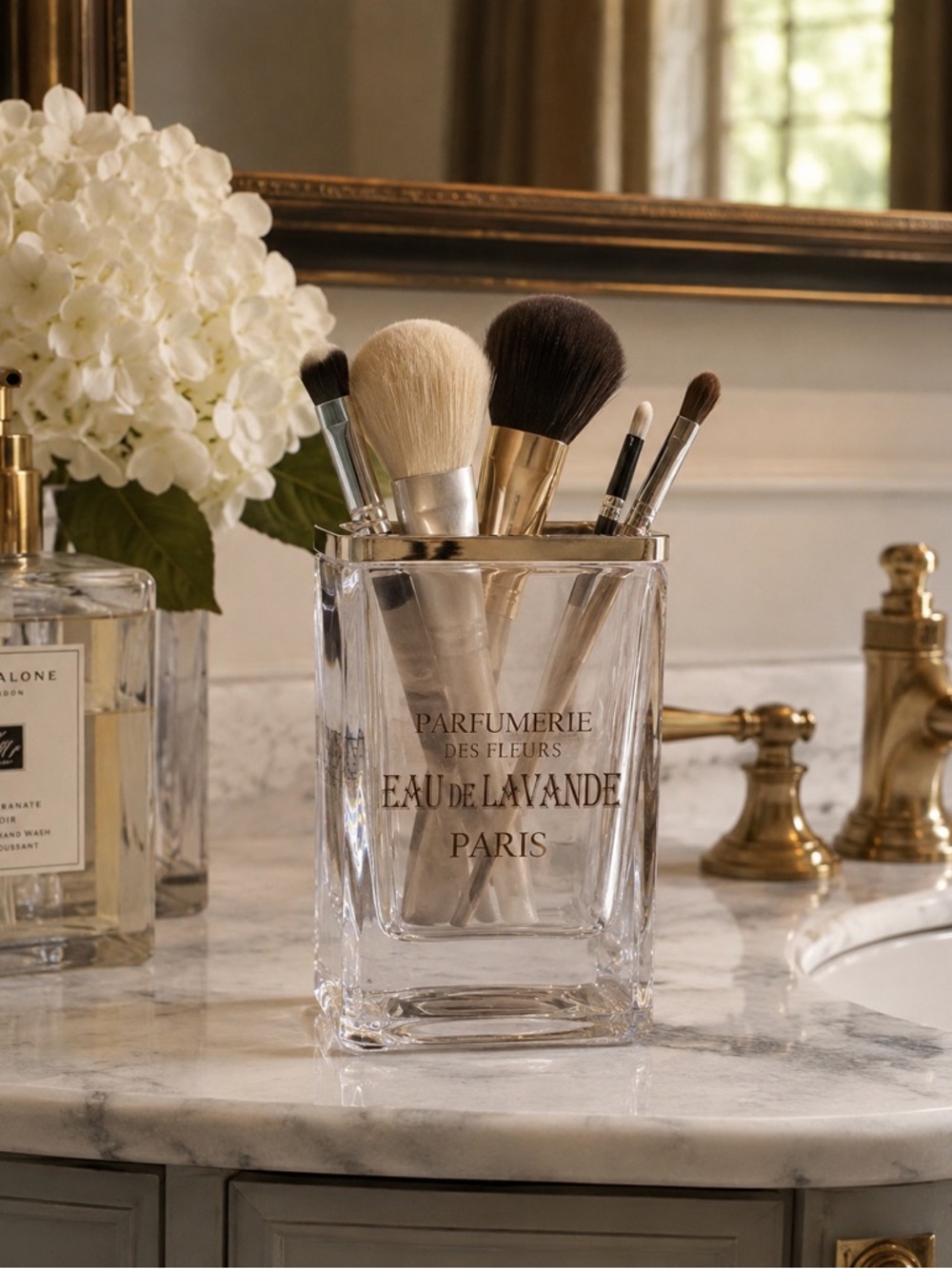 French Paris Spa Glass Vanity Holder Eau De Lavande Silver Trim Decor